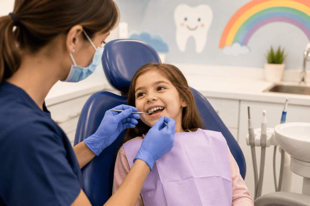 Child at a check-up with children's dentist
